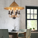 Hand Woven Pendant Chandelier Rustic Metal 6 Heads Hanging Chandelier Light with Rope for Restaurant Bar