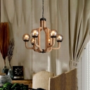 Rope Chandelier Lamp Village 6 Heads Hanging Chandelier with Global Glass Shade for Dining Room