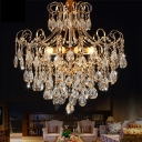 Crystal Pendant Chandelier Contemporary Metal 6 Heads Ceiling Lights in Gold for Living Room