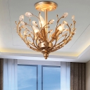 Gold Candle Ceiling Light Fixture Traditional Crystal 3 Light Ceiling Lights for Balcony