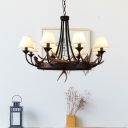 8 Light Antler Chandelier with White Conical Shade Village Resin Pendant Light in Rust