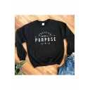 Created with A Purpose Cool Letter Printed Basic Crewneck Long Sleeve Pullover Sweatshirt