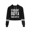 New Fashion Letter Straight Outta Dunder Mifflin Print Stripe Long Sleeve Crop Hoodie