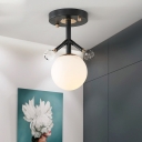 Single Light Mini Semi Flush Lighting with Orb Opal Glass Shade Industrial Foyer Ceiling Light