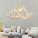 American Country Antlers Chandelier Resin Hanging Light in White for Coffee Shop Restaurant
