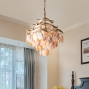 Rustic Shell Chandelier Lighting with Adjustable Chain 4 Lights Bedroom Pendant Light in Gold