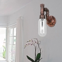 Clear Glass Sconce Lighting Fixtures Antique Metal 1 Bulb Pipe Sconce Lights with Switch for Foyer