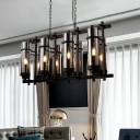 Black Island Chandelier Modern Iron 8 Light Ceiling Pendant Light with Smoked Glass Shade for Bedroom