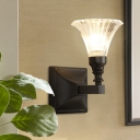 Black Wall Sconce Light Modern Frosted Glass Iron 1 Head Wall Lamp Sconce with Cone Shade for Foyer