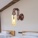 Rust Pipe Wall Light Fixtures Industrial-Style Iron and Glass Wall Sconce Lamps for Hallway