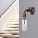Rust Sconce Lighting Fixtures Antique Steel and Glass 1 Bulb Sconce Wall Lights for Foyer