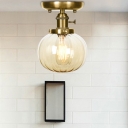 Antique Brass Semi Flush Mount Light Aged Metal 1 Head Semi-Flush Light with Glass Shade for Bathroom