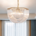 Gold Shaded Hanging Pendant Lights Modern Crystal 6 Light Pendant Lights with Chain for Living Room