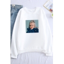 Popular Singer Figure Printed Crewneck Long Sleeve Loose Fitted Sweatshirt