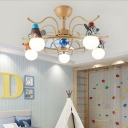 Cartoon Little Animals Ceiling Chandelier Iron and Acrylic 5 Light Ceiling Fan for Baby Kids Bedroom