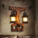Bull Sconce Lights Coastal Iron 2 Heads Sconce Light Fixture with Wooden Base for Coffee Shop