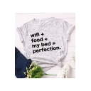 Wife Food My Bed Perfection Letter Print Round Neck Short Sleeve T-Shirt