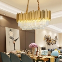 Unique Crystal Hanging Lamps Contemporary Iron and Aluminum 4 Heads Pendant Lighting in Gold for Dining Room