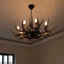 Loft Candle Pendant Lamp with Antler Height Adjustable 8 Light Resin Hanging Light
