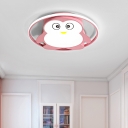 Cartoon Penguin Flush Lighting Metal Led Boys Girls Ceiling Flushmount with Acrylic Shade