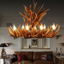 Brown Antler Pendant Lighting with Candle Design Country Style Resin Chandelier