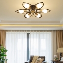 Flower Living Room Semi Flush Metal 6/8 Light Modern Ceiling Light Fixture in Black