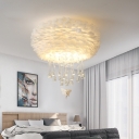 White/Pink/Grey Feather Ceiling Lights Contemporary Crystal Creative Angel Ceiling Light for Bedroom