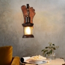Coastal Sconce Lamp Iron and Glass 1 Head Sconce Light Fixture with Distressed Wooden Base for Restaurant