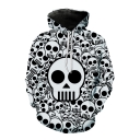 New Fashion Halloween Allover Skull Print Unisex Pullover Hoodie