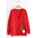 Lovely Cartoon Totoro Pattern V Neck Long Sleeve Buttons Down Comfort Cardigan