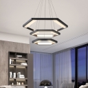 Metal Hexagon Ceiling Pendant Light Contemporary Integrated Led Black Chandelier