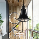 Vintage Industrial Bell Ceiling Lights 1-Light Pendant Ceiling Light with Metal Cage Shade for Study