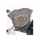 Funny Vegetables Letter Printed Round Neck Short Sleeve Casual Loose Summer T-Shirt