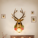 Rustic Vintage Orb Wall Lamp with Flower and Deer Clear Crystal 1 Head Wall Sconce Light