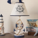 Anchor Plug in Table Lamps Fabric and Resin White and Blue Night Light with Rope for Kids Room