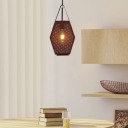 Wire Mesh Hanging Lights Loft Steel 1 Light Hanging Ceiling Lights with Leather Strap for Living Room