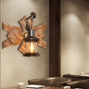 Nautical Sconce Lamp Iron 1 Head Unique Sconce Light Fixture with Wooden Base for Bar