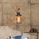 Nautical Wall Lantern Iron 1-Light Sconce Light Fixture with Anchor Wooden Base for Coffee Shop