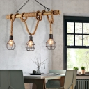 Black Cage Island-Light Rustic Iron Rope 3 Heads Ceiling Pendant Light with Chain for Clothing Store