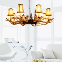 Loft Bell Chandelier Light with Fabric Shade and Resin Antler 8 Light Living Room Pendant Light
