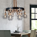 Woven Rope Hanging Edison Lights Country Wire Cage Pendant Lights in Black for Kitchen Dining