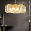 Multi-Tier Drum Hanging Fixture Modern Crystal Fringe 12 Lights Pendant Light Fixture for Dining