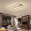 Rectangular Bedroom Semi Flush Mount Metal 3/4/5 Light Modern Ceiling Light in Coffee