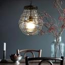 Jar Hanging Light Coastal Iron and Blown Glass 1-Light Cage Ceiling Lights for Living Room
