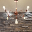 Metal Spider Shape Hanging Lamp Multi-head Modern Chandelier in Rose Gold for Cafe
