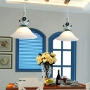 Mediterranean Bell Pendant Lighting Glass and Iron 1 Head Chain Hung Pendant over Kitchen Island