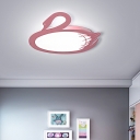 Pink Swan Flush Ceiling Light Nordic Style Metal Led Flushmount for Girls Room