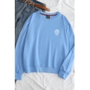 Geometry Number Print Long Sleeve Round Neck Pullover Leisure Sweatshirt