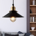 Loft Industrial Flared Hanging Ceiling Lights Metal 1-Light Hanging Lamp, Black with Antique Brass