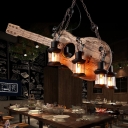 Unique Guitar Pendant Lights Iron and Wood 6 Heads Black Hanging Ceiling Lights for Restaurant